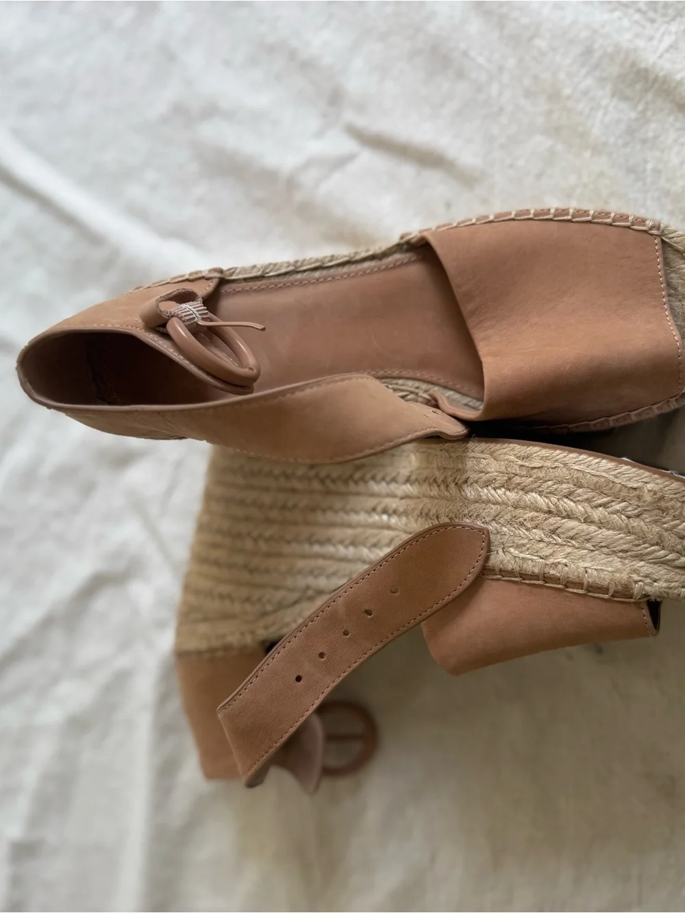 Tan Espadrille Wedge Sandals with Ankle Tie